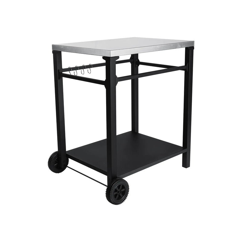 2-Tier Outdoor Grill Cart with Stainless Steel Top, Large Wheels & Tool Hooks by HouseOfZazla