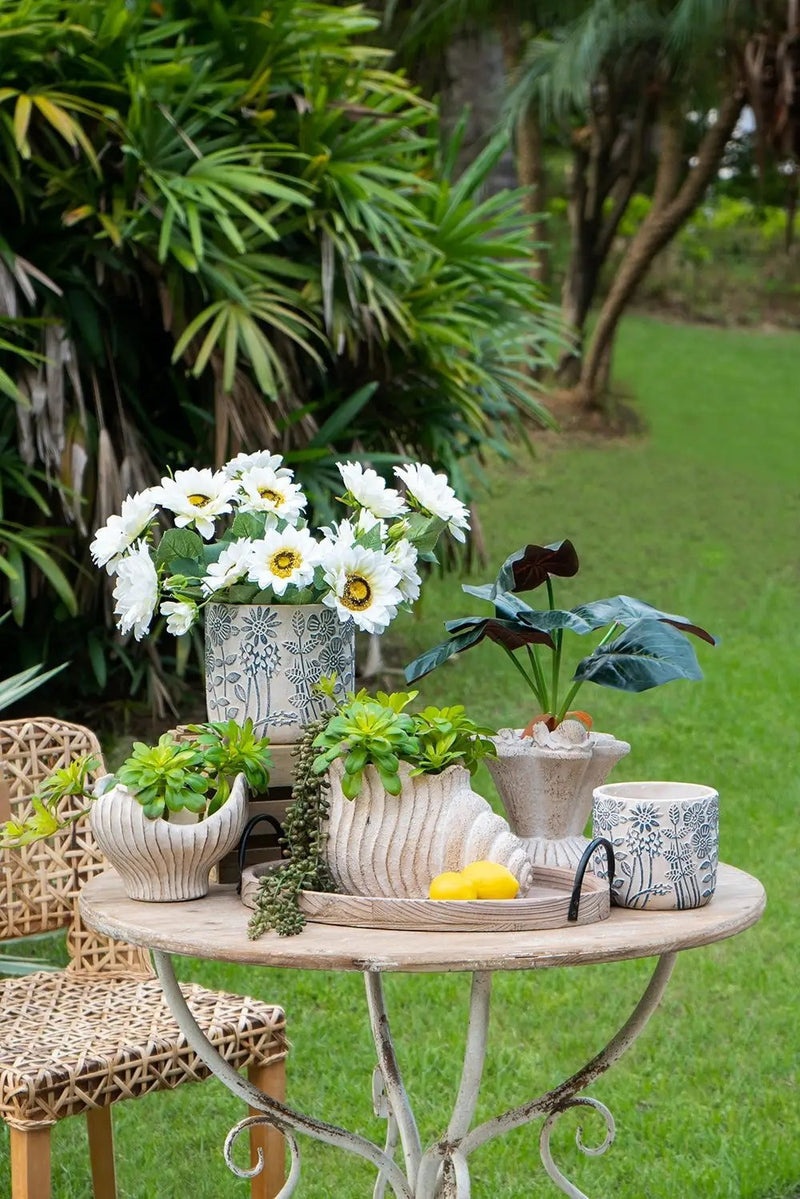 11.5x7x7' Sand and Cement Nautilus Shell Planter with Textured Beige Finish by HouseOfZazla