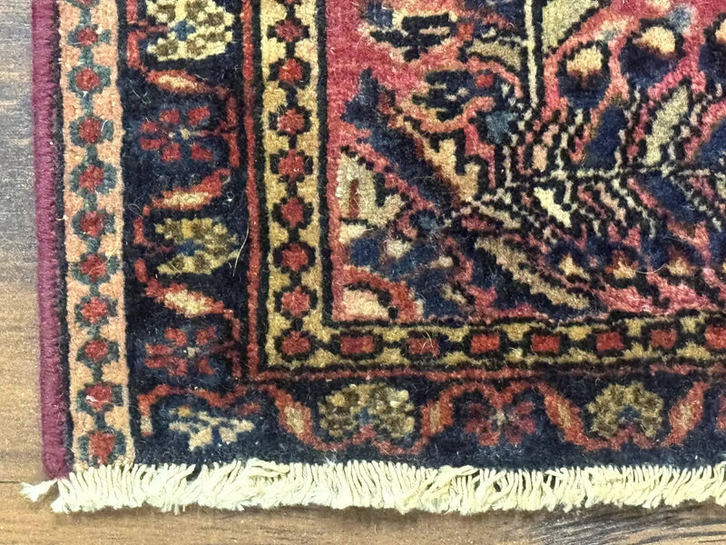 Small Antique Persian Sarouk Rug 2x2 ft, Red 1920s Wool Rug by Jewel Rugs