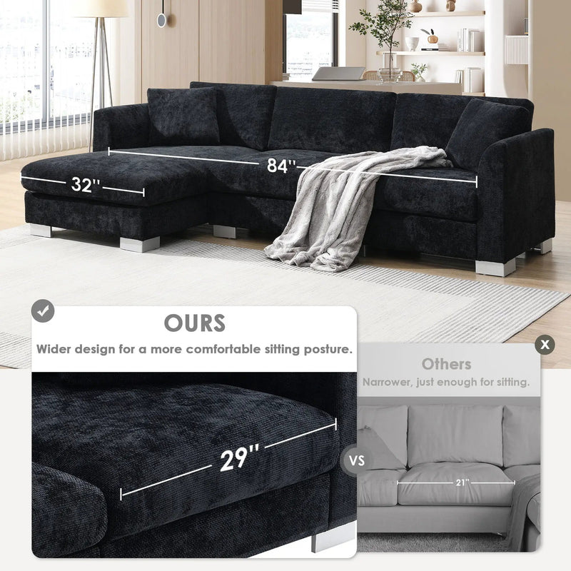 Modern Cloud Sectional Sofa L Shaped Luxury Couch Set With 2 Free Pillows 4 Seat With Oversized Chaise by HouseOfZazla