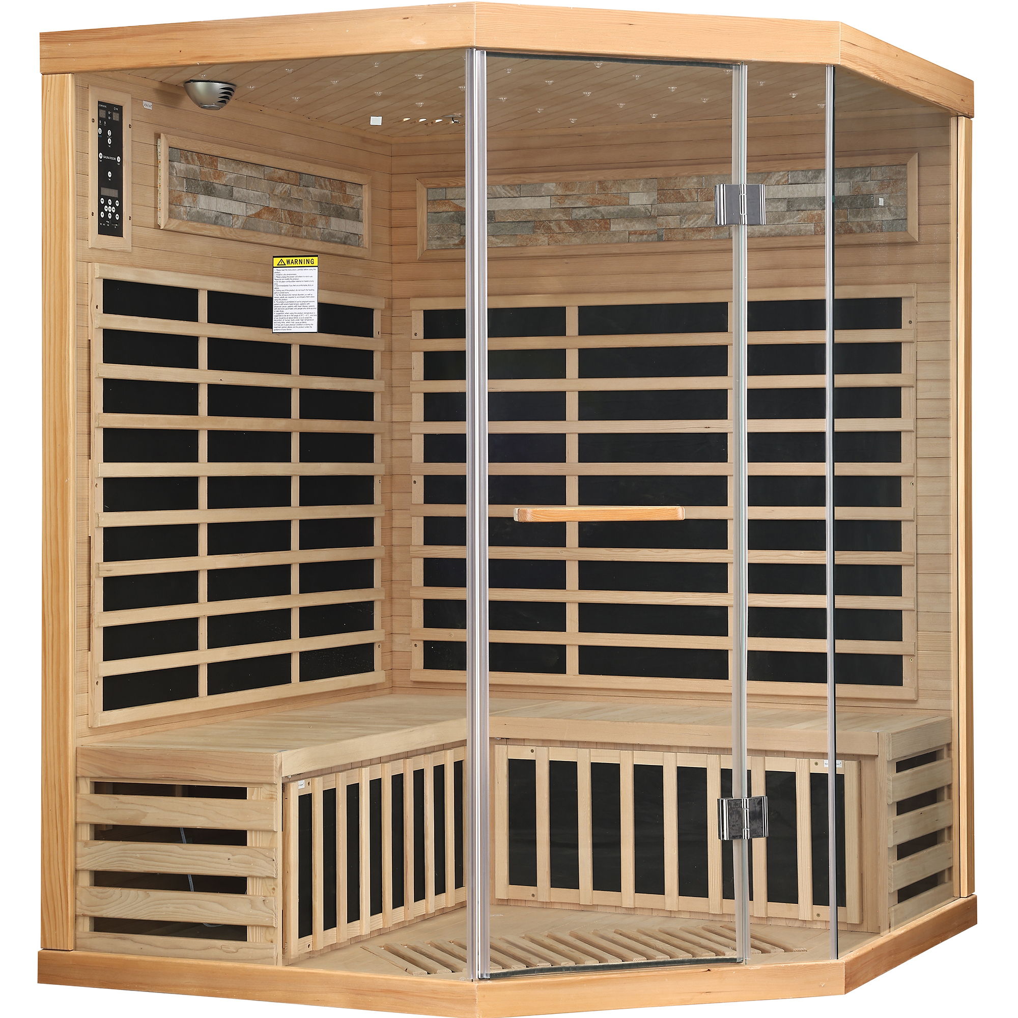 Pentagonal Sauna Room With Carbon Heating Plates - American White Oak by HouseOfZazla