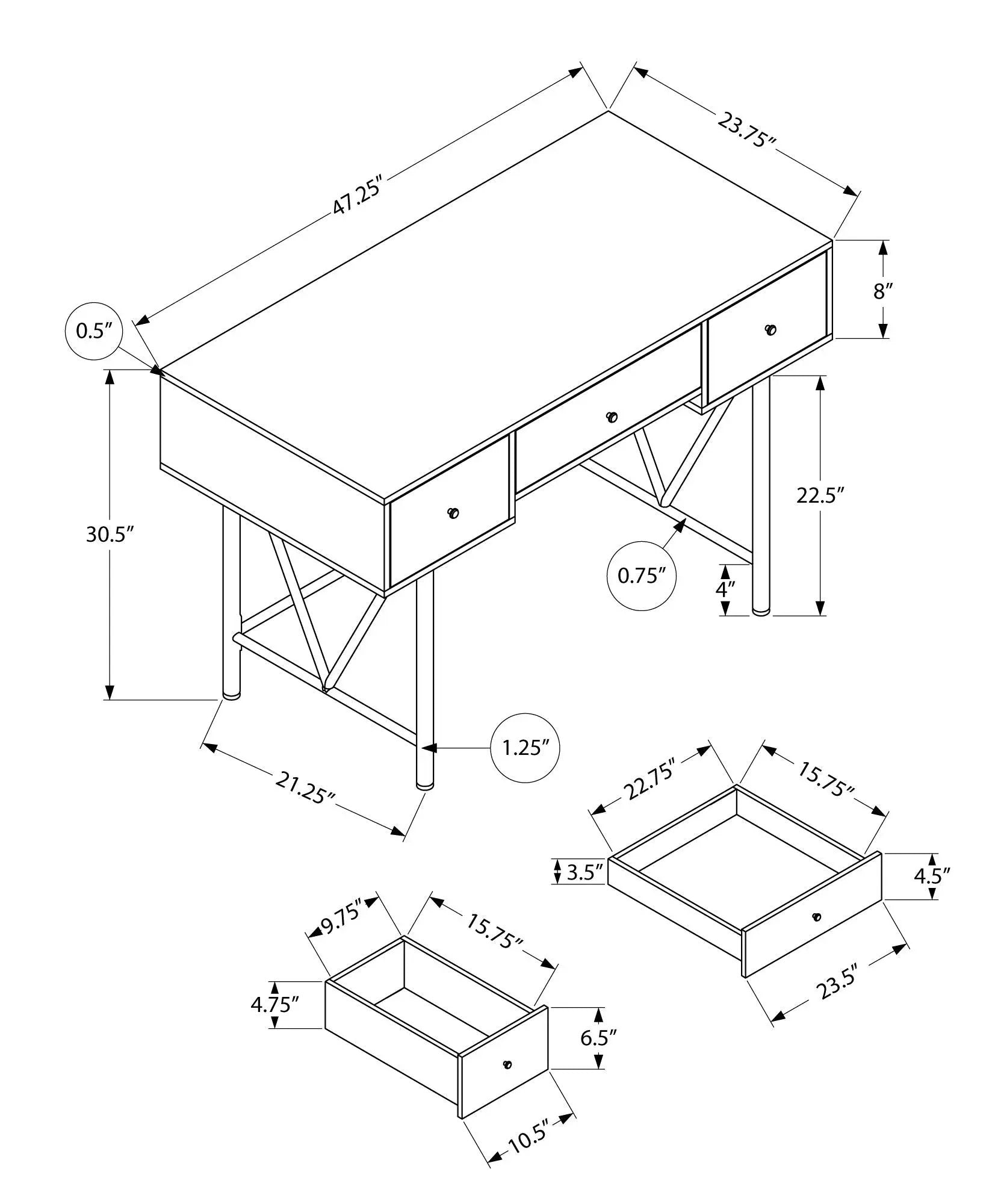 Computer Desk For Home Office, Stylish Design, Storage Drawers, Transitional by Unique Piece Furniture