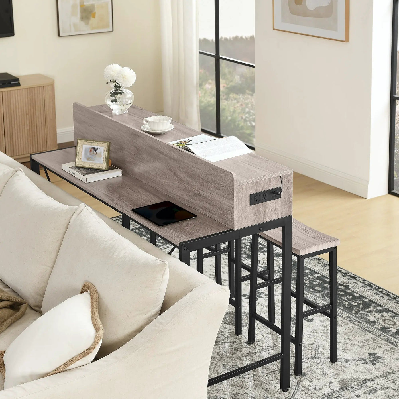 59 Inch Bar Table with Stools and LED Light by HouseOfZazla