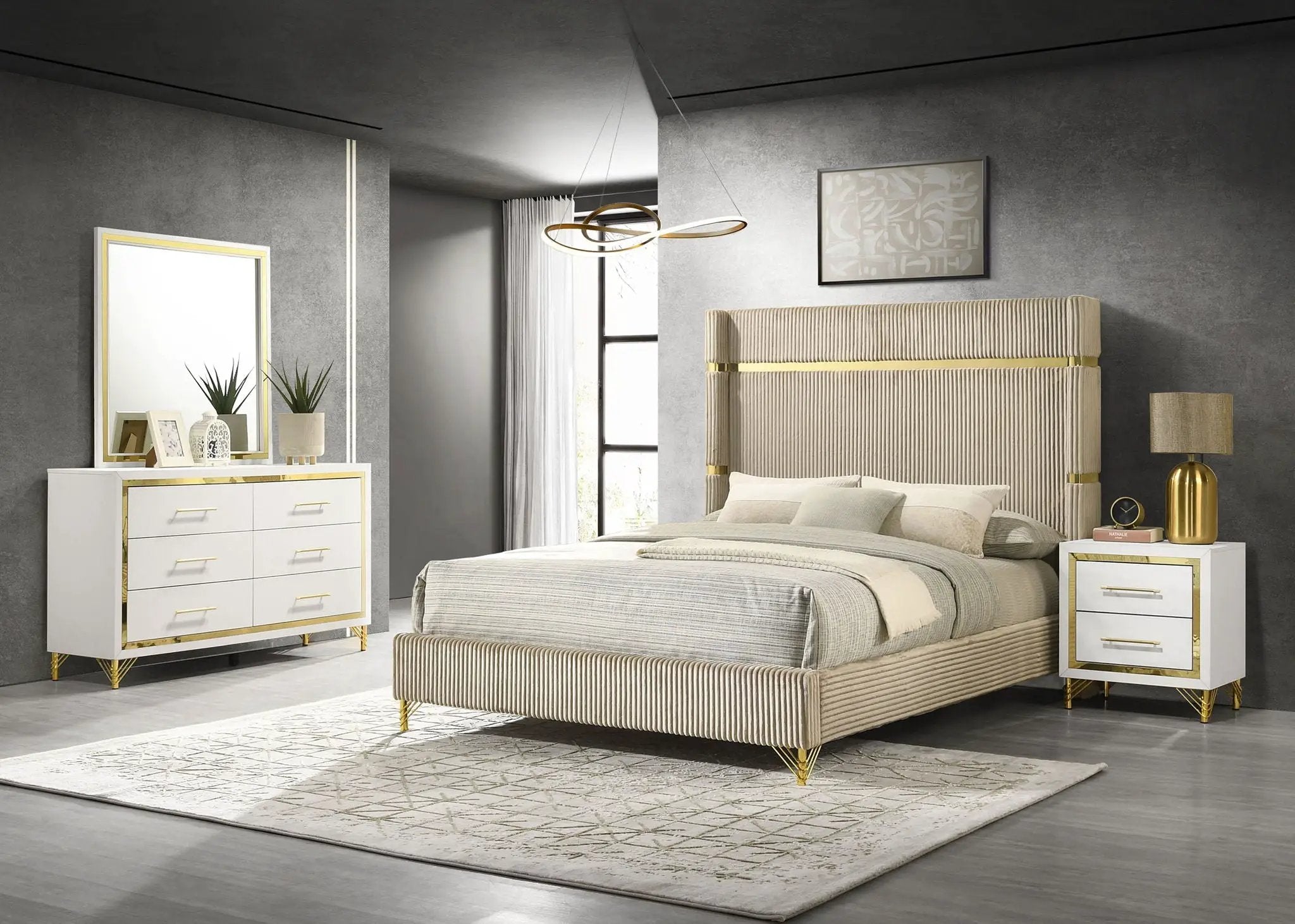 Lucia 4-piece Eastern King Bedroom Set Beige and White by Unique Piece Furniture