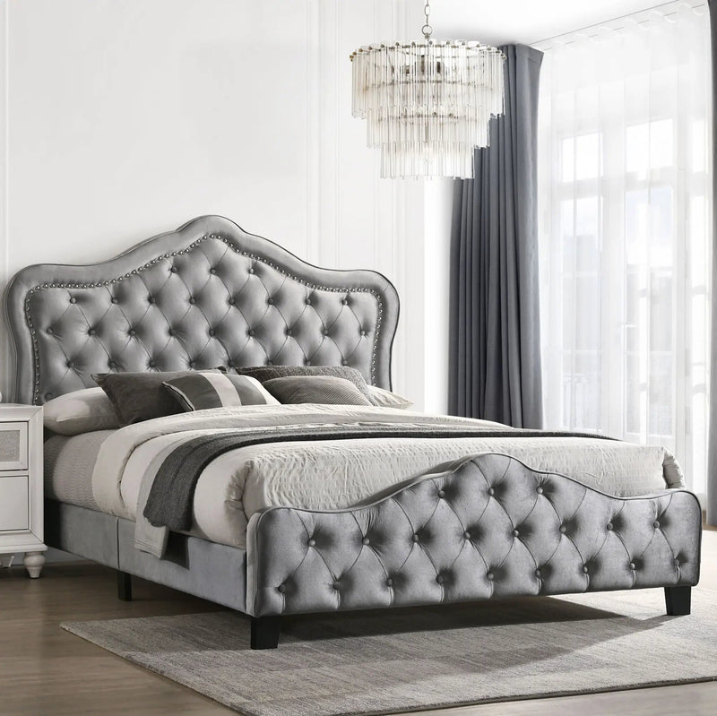 Bella Upholstered Queen Panel Bed Grey by Unique Piece Furniture