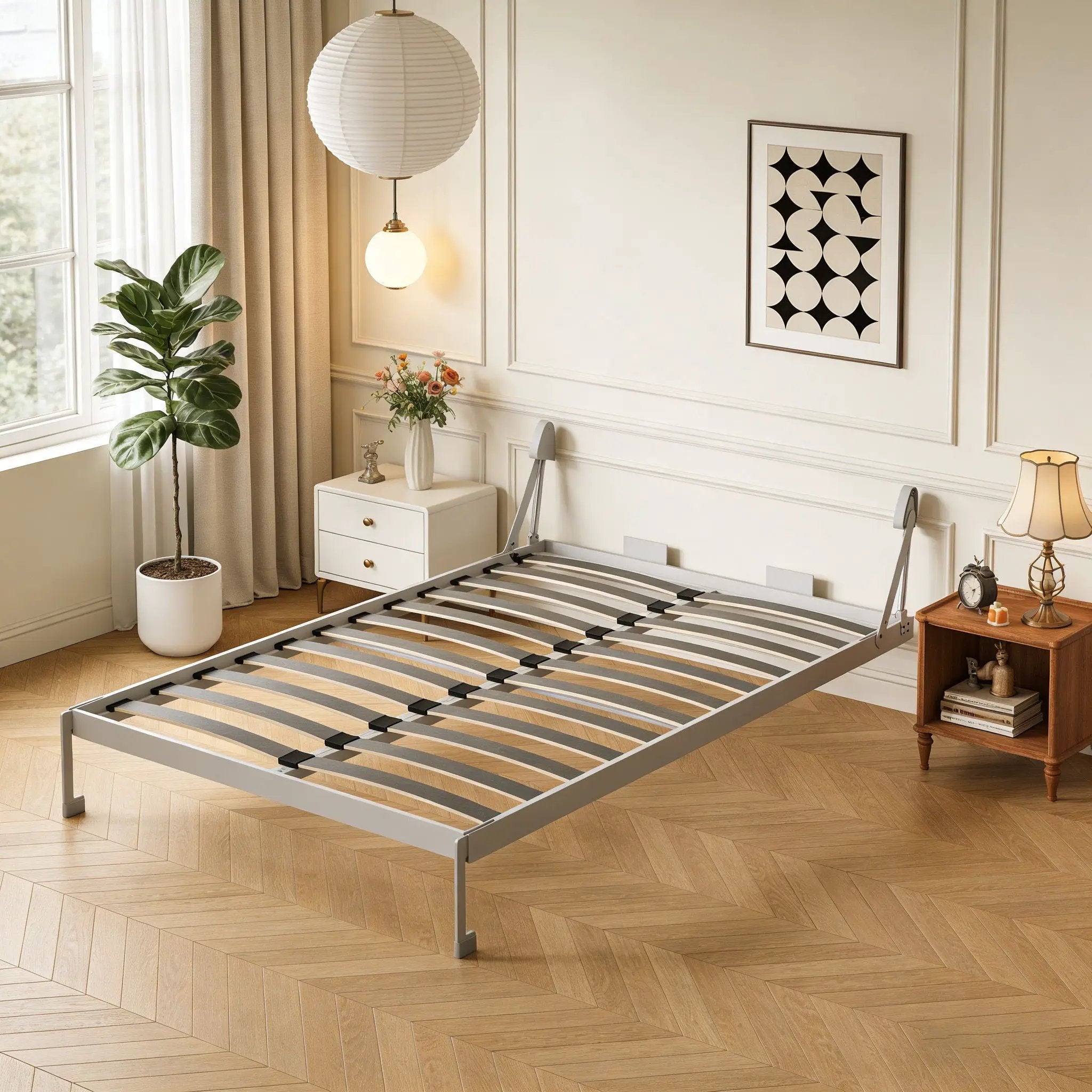 Queen Size Vertical Murphy Wall Cabinet Folding Bed With Automatic Legs - Gray by Unique Piece Furniture