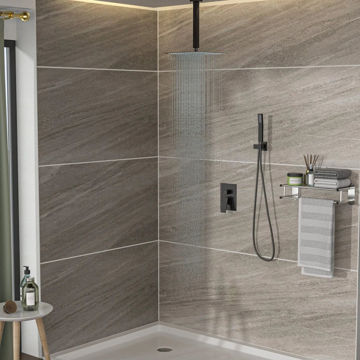 Dual Shower Head System With Ceiling Mount And Rough In Valve by HouseOfZazla