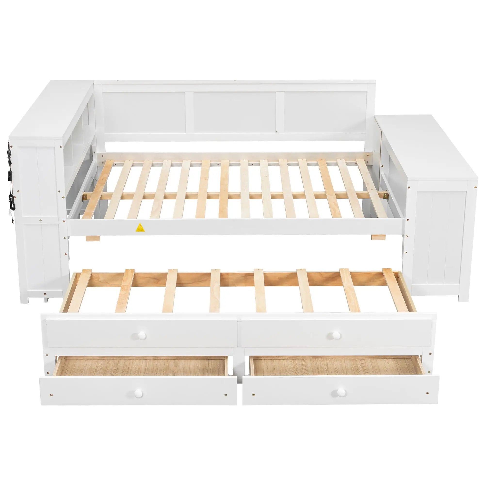 Daybed With Storage Shelves, Drawers, Trundle, Charging Station, LED Light, Desk And Cabinet by HouseOfZazla