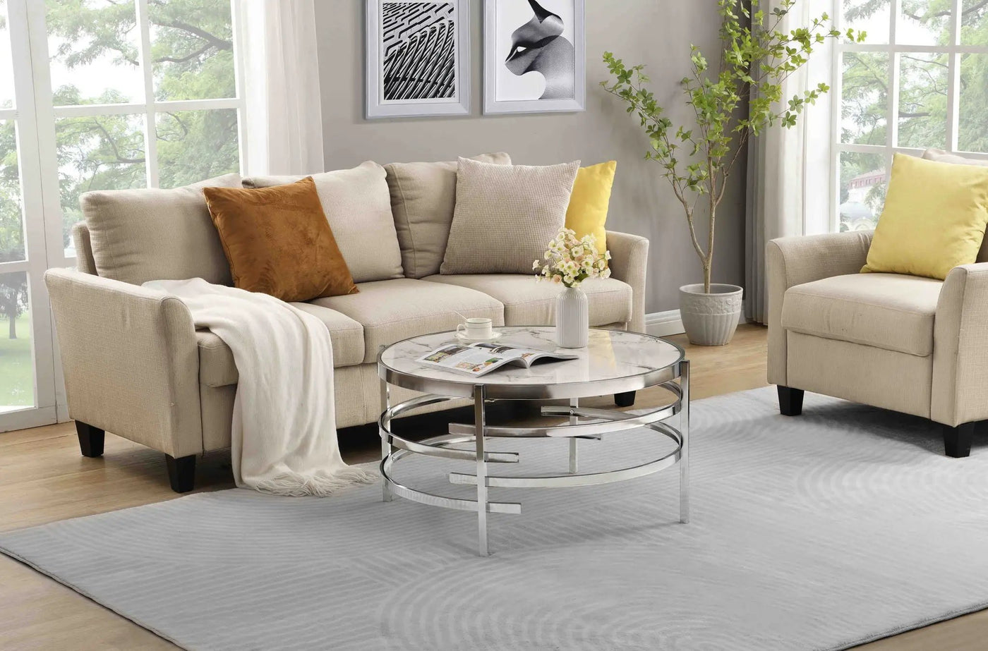 Elegant Round Table With Sintered Stone Top & Sturdy Metal Frame by Unique Piece Furniture