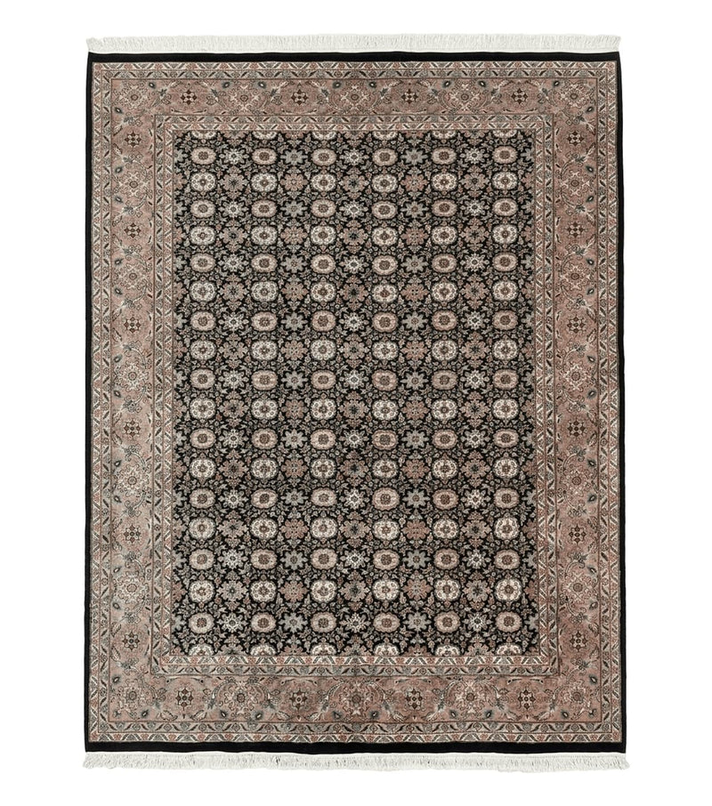 Indo Persian Rug 9x12, Vintage Handmade Wool Carpet, Repeated Allover Motif, Navy Blue and Pink by Jewel Rugs