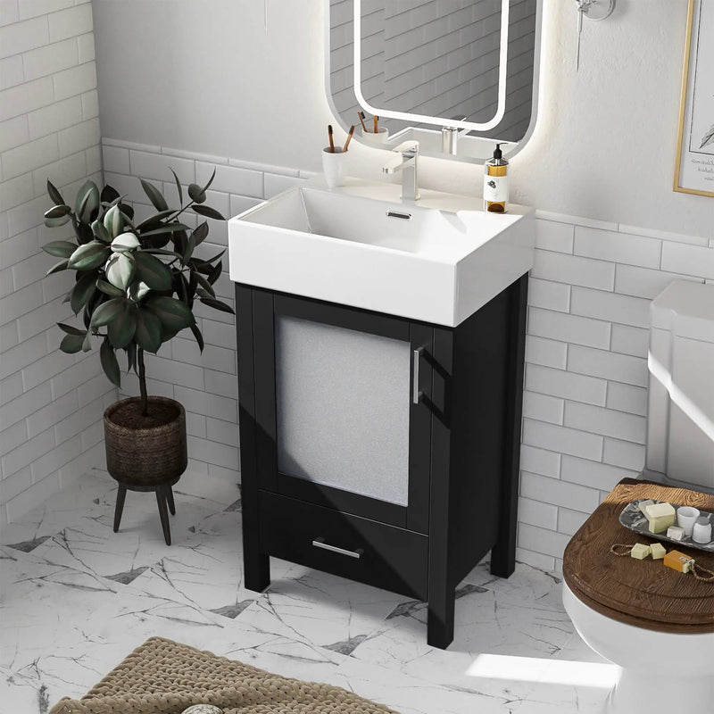 Bathroom Vanity With Ceramic Sink And Ample Storage, Ideal For Small Bathrooms by HouseOfZazla