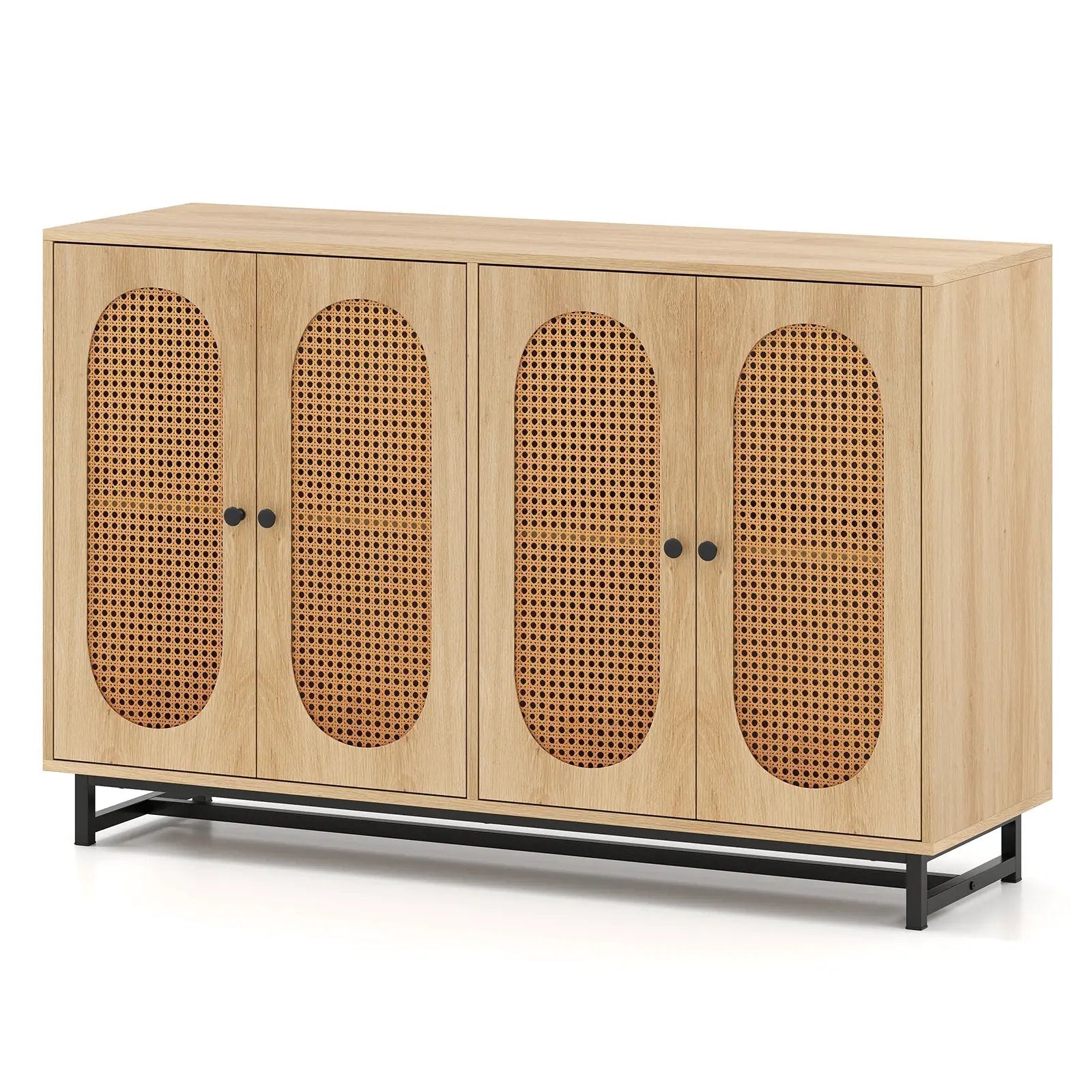 50 Inch Buffet Sideboard Cabinet with 4 Rattan Doors and Adjustable Shelves-Natural by DirectDeals