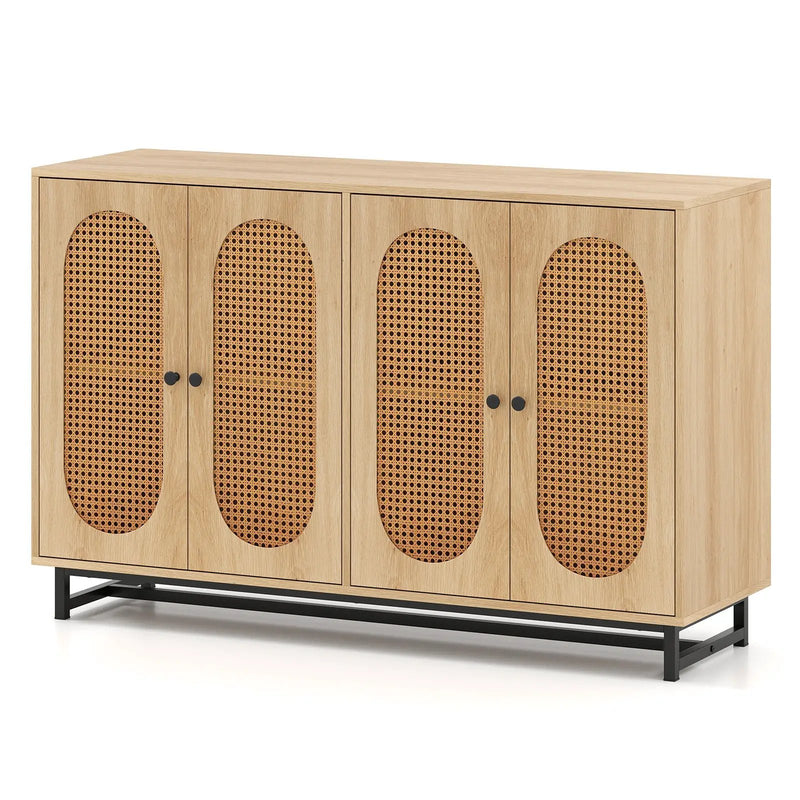 50 Inch Buffet Sideboard Cabinet with 4 Rattan Doors and Adjustable Shelves-Natural by DirectDeals