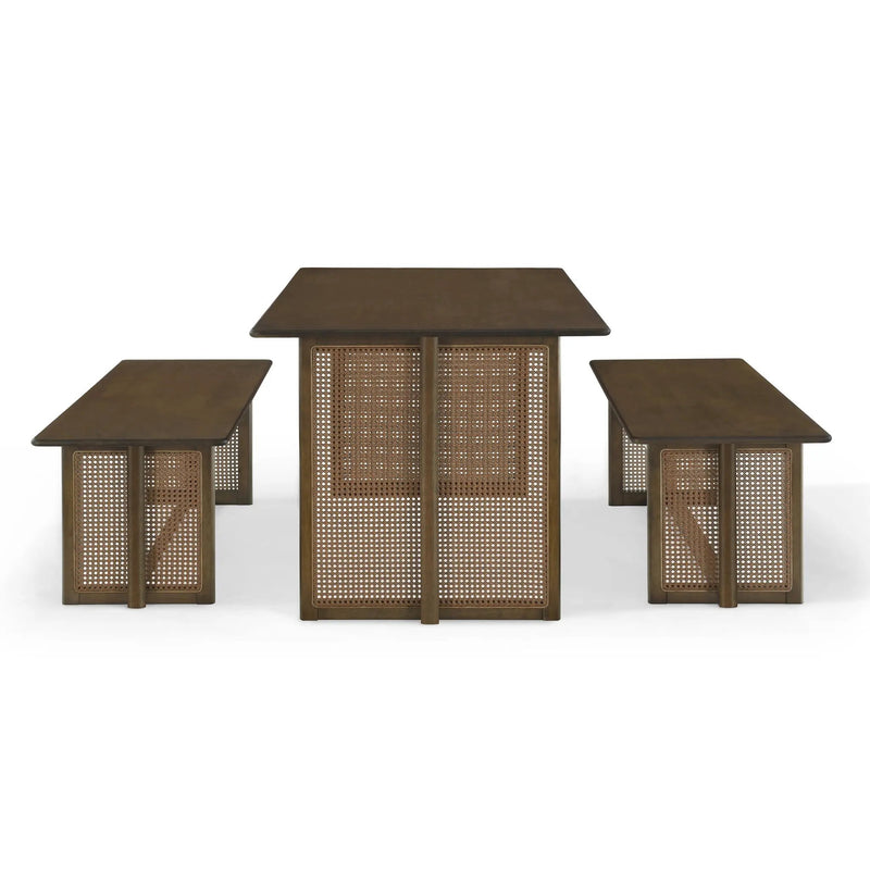 Walnut-Colored Rubber Wood Dining Set with Plastic Rattan by HouseOfZazla