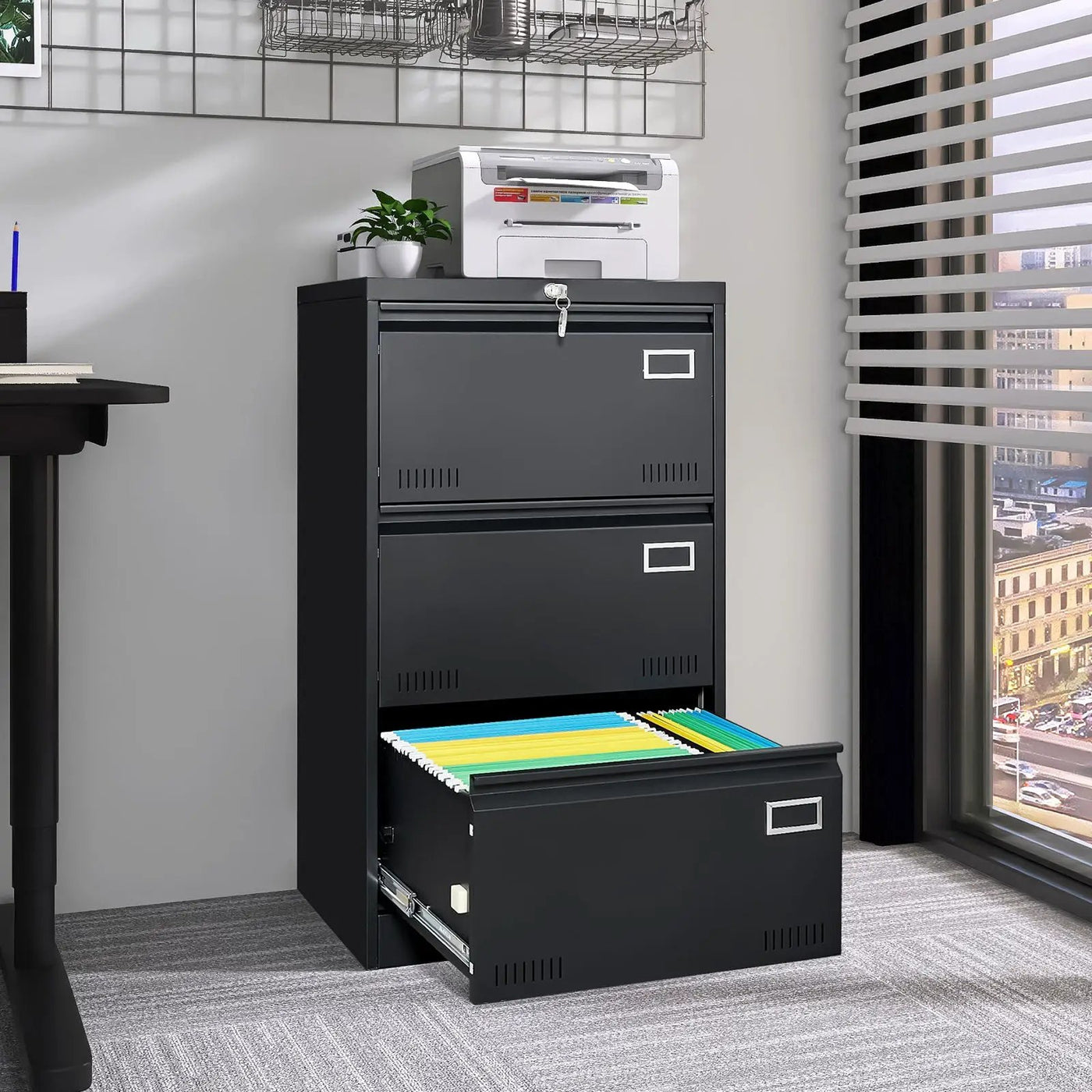 Filing Cabinet Lateral File Cabinet 3 Drawer, Locking Metal File Cabinets Three Drawer, Office Filing Cabinet With Lock Drawers For Home Office by HouseOfZazla