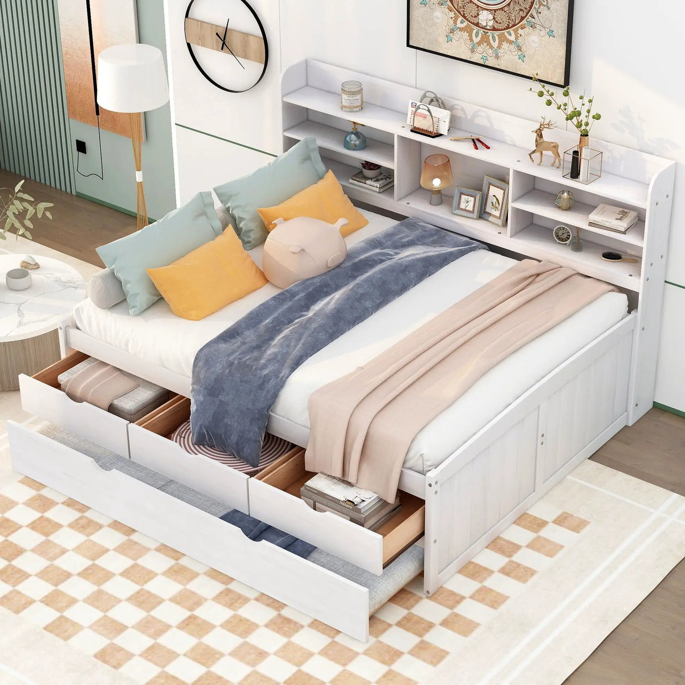 Captain Bed With Built In Bookshelves, 3 Storage Drawers, And Trundle by HouseOfZazla