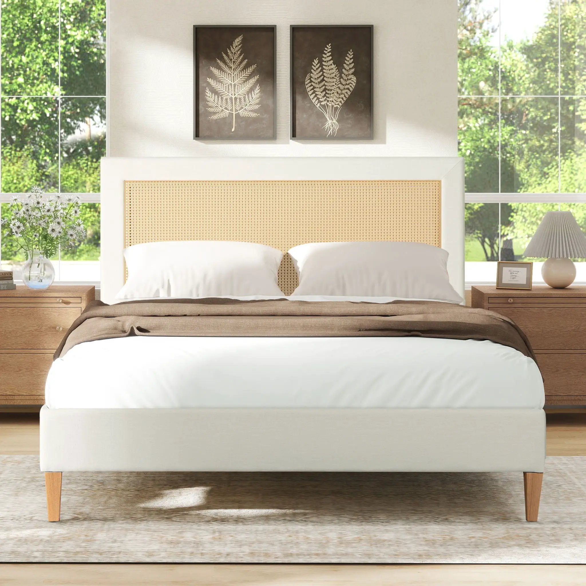 Haley - Upholstered Cane Back Platform Bed by Unique Piece Furniture