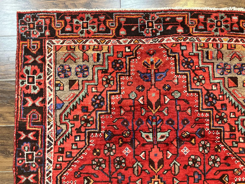 Antique Persian Tribal Rug 4x7, Red, Geometric Medallion, Handmade, Wool, Persian Zanjan Rug by Jewel Rugs