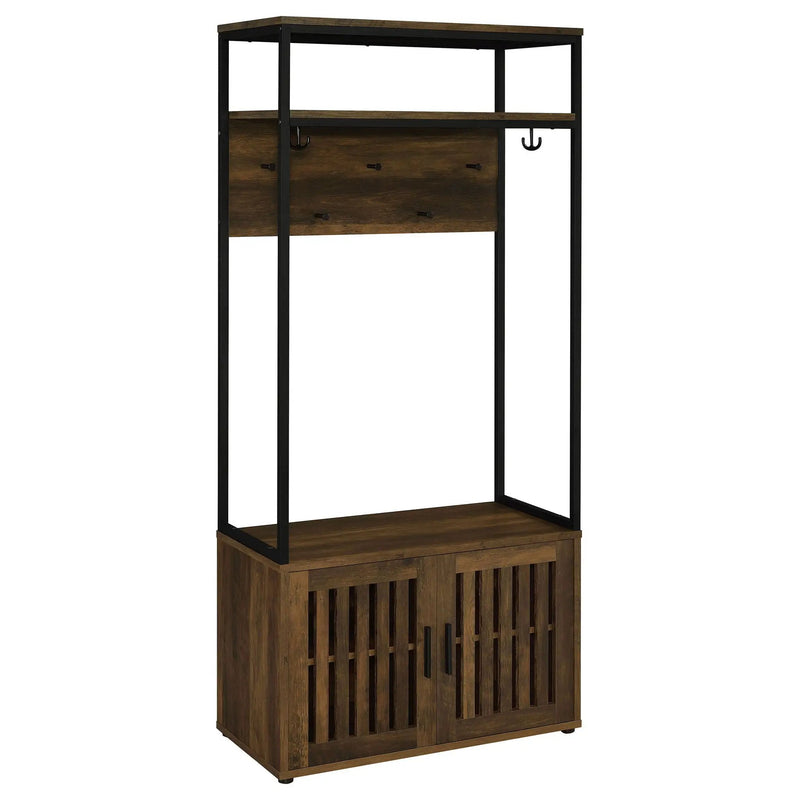 Quincy 2-door Coat Rack Hall Tree Storage Bench Dark Pine by Unique Piece Furniture