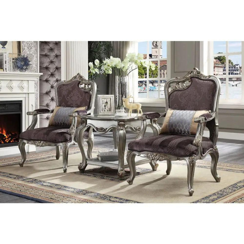 Picardy - Chair With Pillow Rf Leaf) - Velvet & Antique Platinum by Unique Piece Furniture