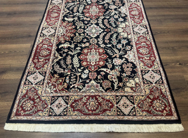 Pak Persian Rug 4x6, Black and Burgundy, Floral Allover, Wool and Silk by Jewel Rugs