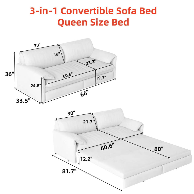 Queen Pull Out 3 In 1 Convertible Sleeper Sofa With Side Storage by HouseOfZazla