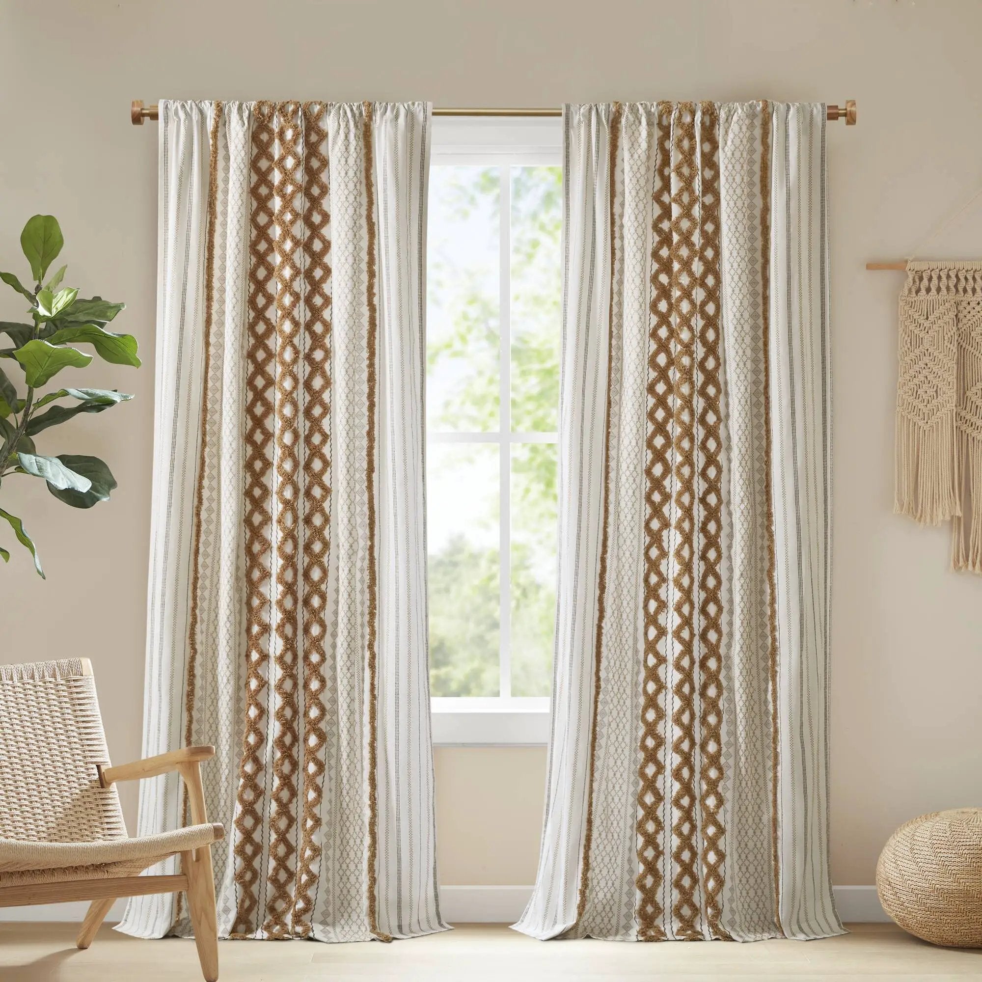 1 PC 50x84' Cotton Printed Window Panel with Chenille Stripe and Lining by HouseOfZazla