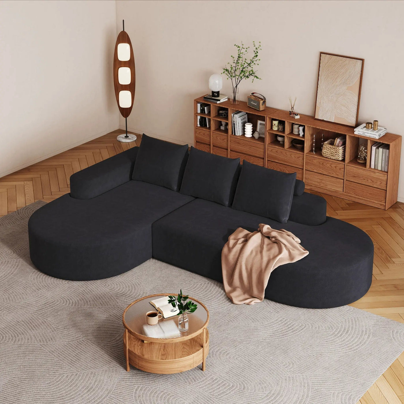 Modern Curved Sofa, L-Shaped Modular Sectional Set With 3 Pillows by HouseOfZazla