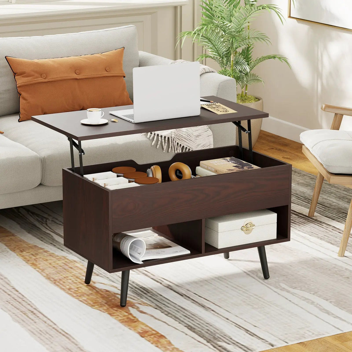 31.5 Inch Lift-Top Coffee Table with Hidden Storage and 2 Open Shelves, photo 10 of 40