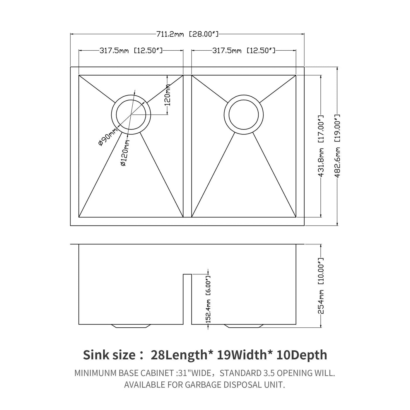 Modern Double Bowl Undermount Kitchen Sink 50 / 50 Design Stainless Steel by HouseOfZazla