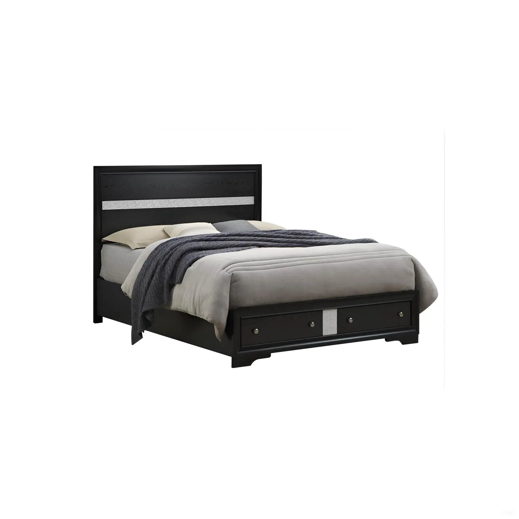 Madrid - Queen Bed With Storage Drawers And Nickel Handles - Black by Unique Piece Furniture
