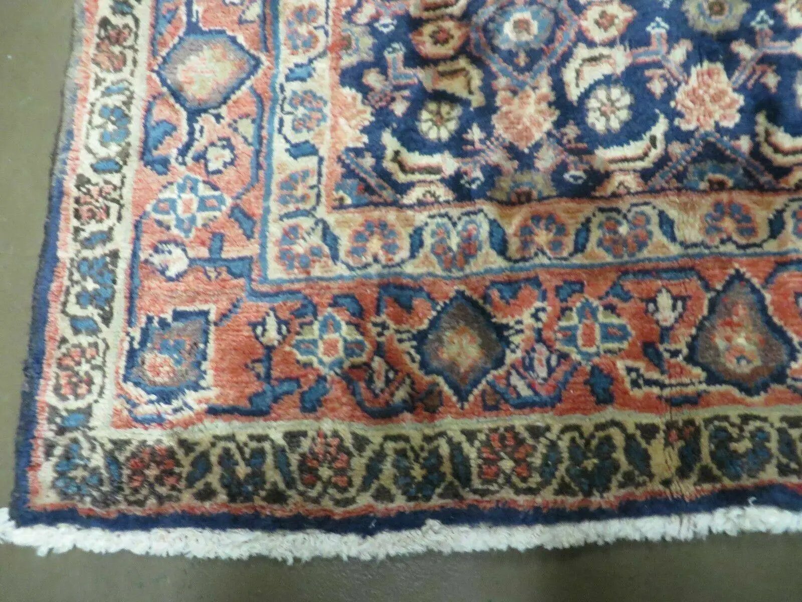 3'7" X 10' Antique Handmade India Floral Oriental Wool Runner Rug Organic Blue by Jewel Rugs