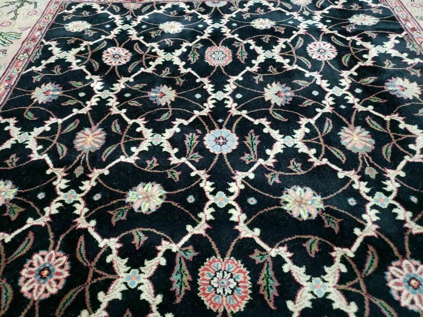 6' X 9' Handmade India Floral Oriental Wool Rug Carpet Hand Knotted Nice Black by Jewel Rugs