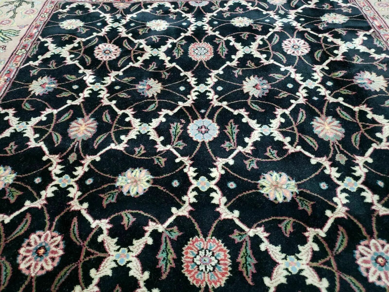 6' X 9' Handmade India Floral Oriental Wool Rug Carpet Hand Knotted Nice Black by Jewel Rugs