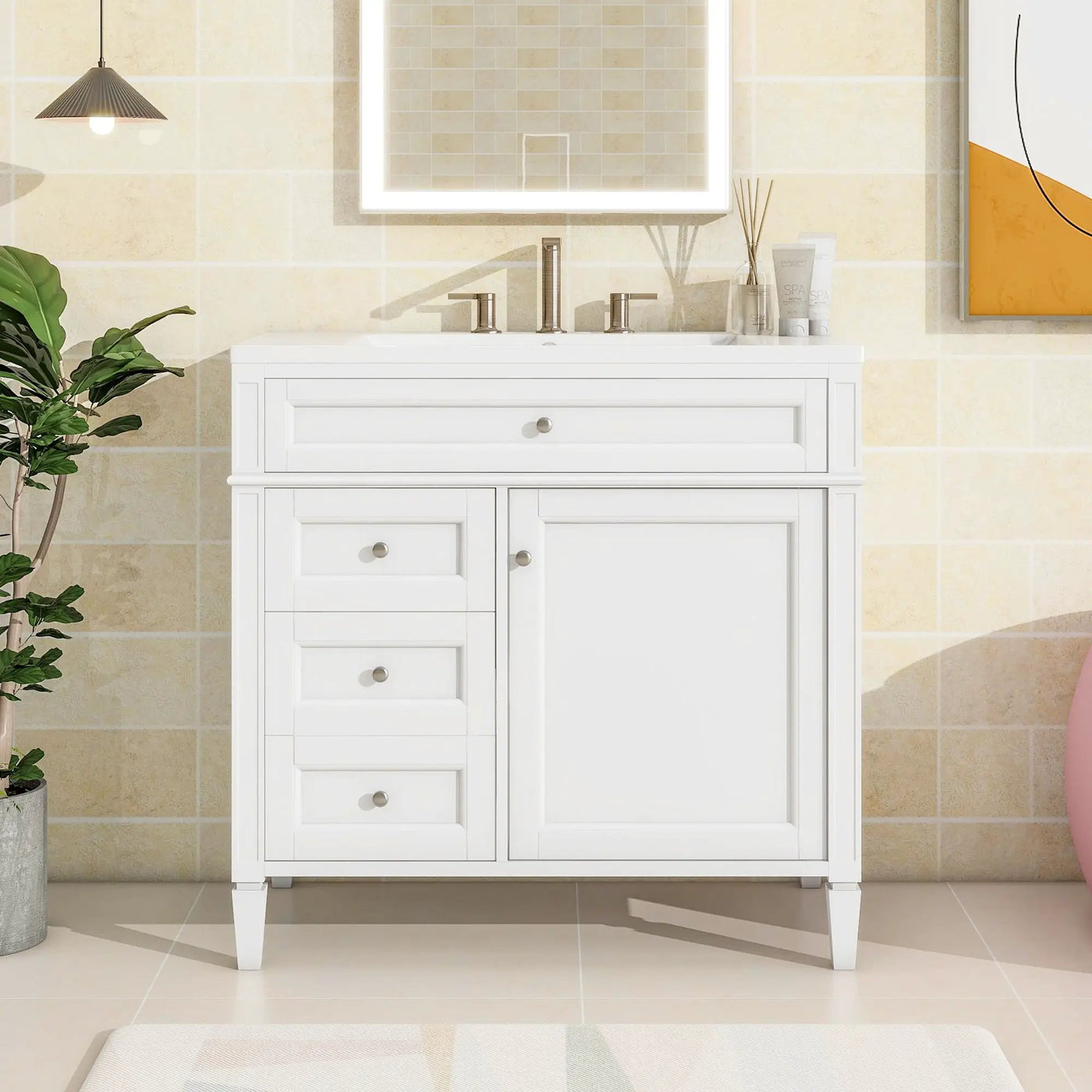 Bathroom Vanity With Top Sink, 2 Drawers And Tip Out Drawer by Unique Piece Furniture
