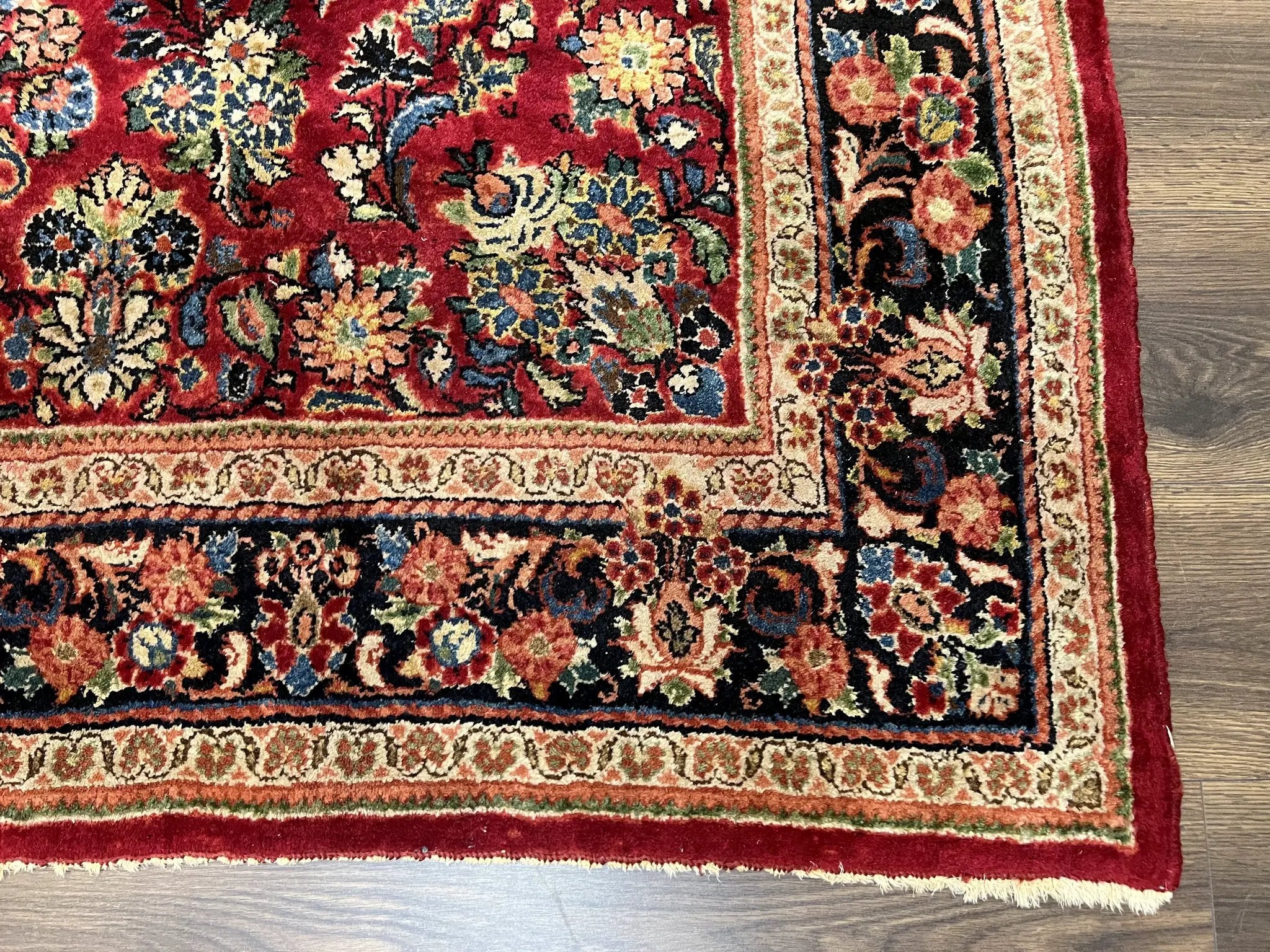 Persian Sarouk Rug 5x6, Hand Knotted Antique 1920s Sarouk, Red Navy Blue by Jewel Rugs