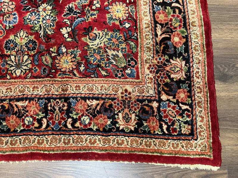 Persian Sarouk Rug 5x6, Hand Knotted Antique 1920s Sarouk, Red Navy Blue by Jewel Rugs