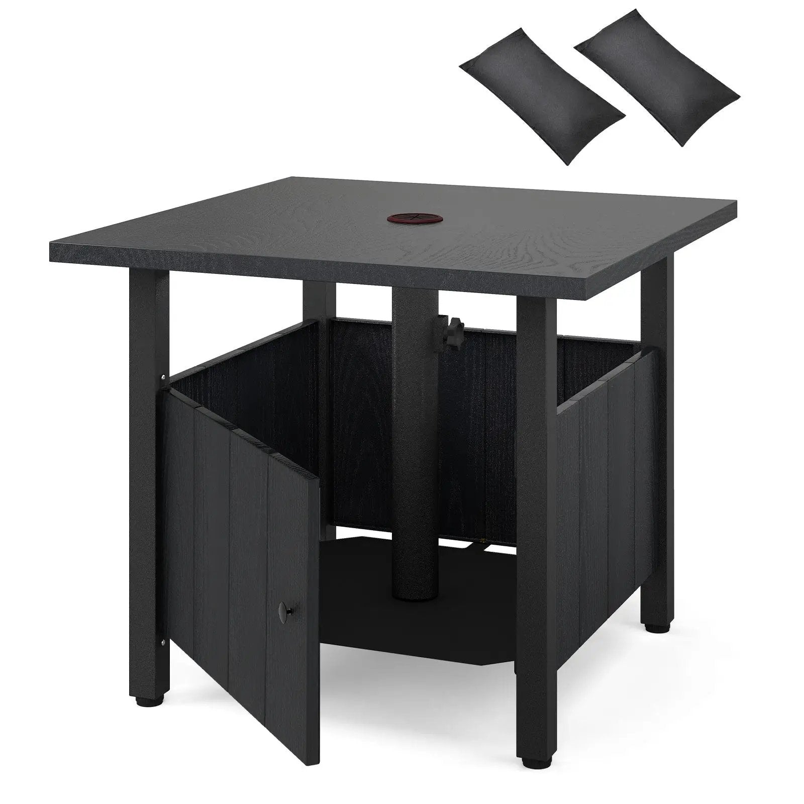 Outdoor Side Table with 1.89" Umbrella Hole Patio Umbrella Table Base Stand-Black by DirectDeals
