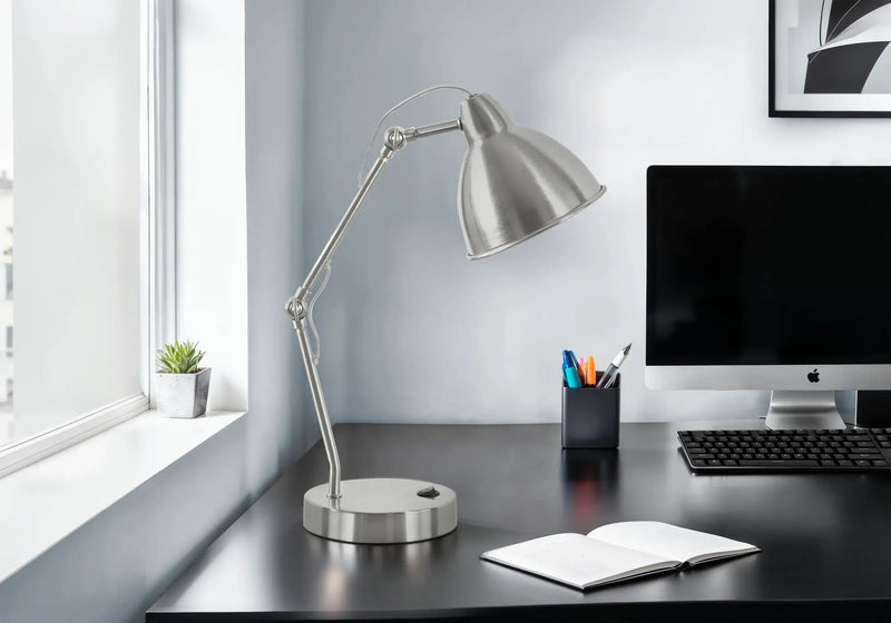 Lighting, Table Lamp, USB Port Included, Nickel Metal, Nickel Shade, Modern - Silver by HouseOfZazla