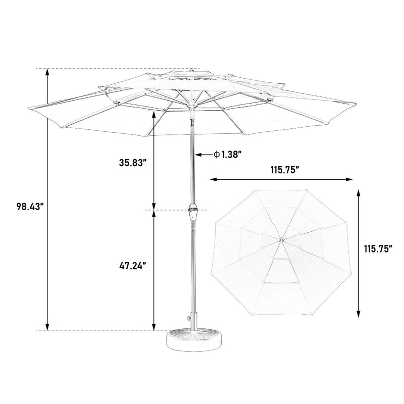Aluminium 10ft 3 Tier Auto-tilt Outdoor Patio Umbrella - Dark Blue (No Base) by HouseOfZazla
