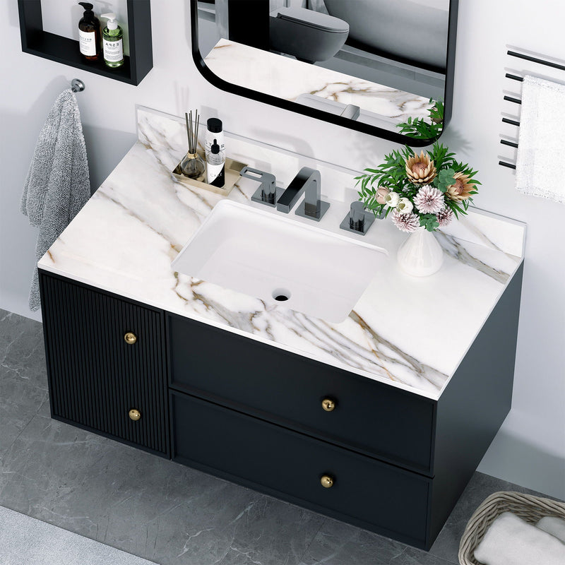 Vanity Top With Undermount Sink And Backsplash, Sintered Stone by HouseOfZazla