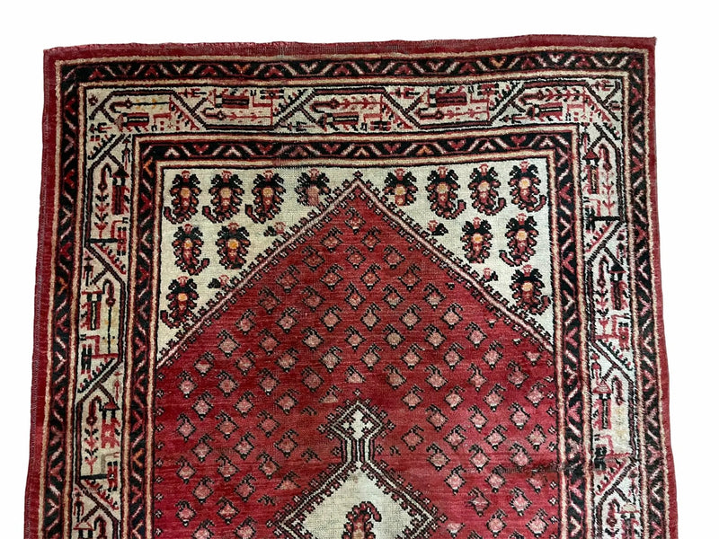 4 X 6.5 Antique Handmade Wool Rug Paisley Boteh Design Tribal Rug Red Ivory by Jewel Rugs