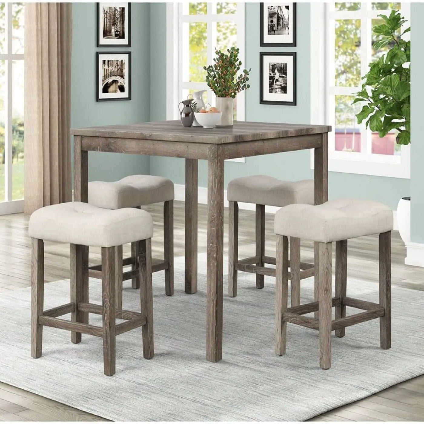 Transitional Counter Dining Set With 4 Tufted Stools by HouseOfZazla