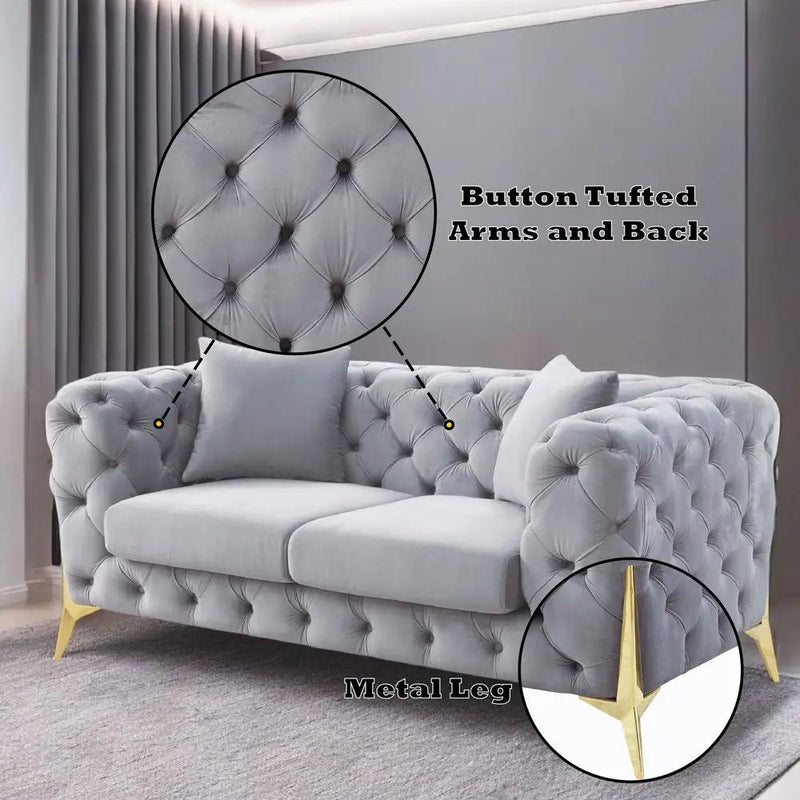 Jelanea - Loveseat With 2 Pillows - Gray Velvet & Gold by Unique Piece Furniture