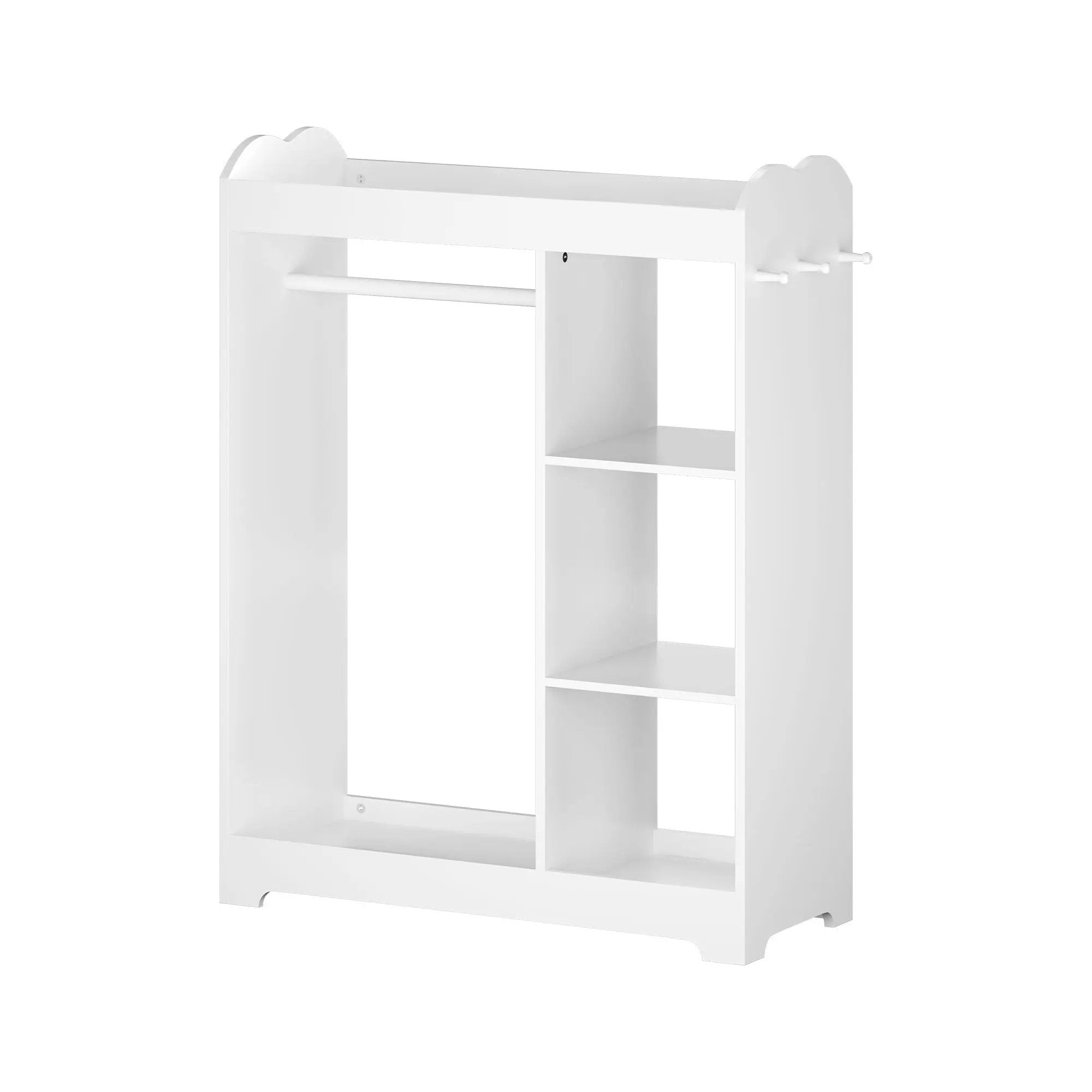 Dress Up Storage With Mirror And Hooks, Clothes Rack With Hanging Rod, 3 Side Hooks, Open Shelves, Top Shelf Organizer - White by Unique Piece Furniture