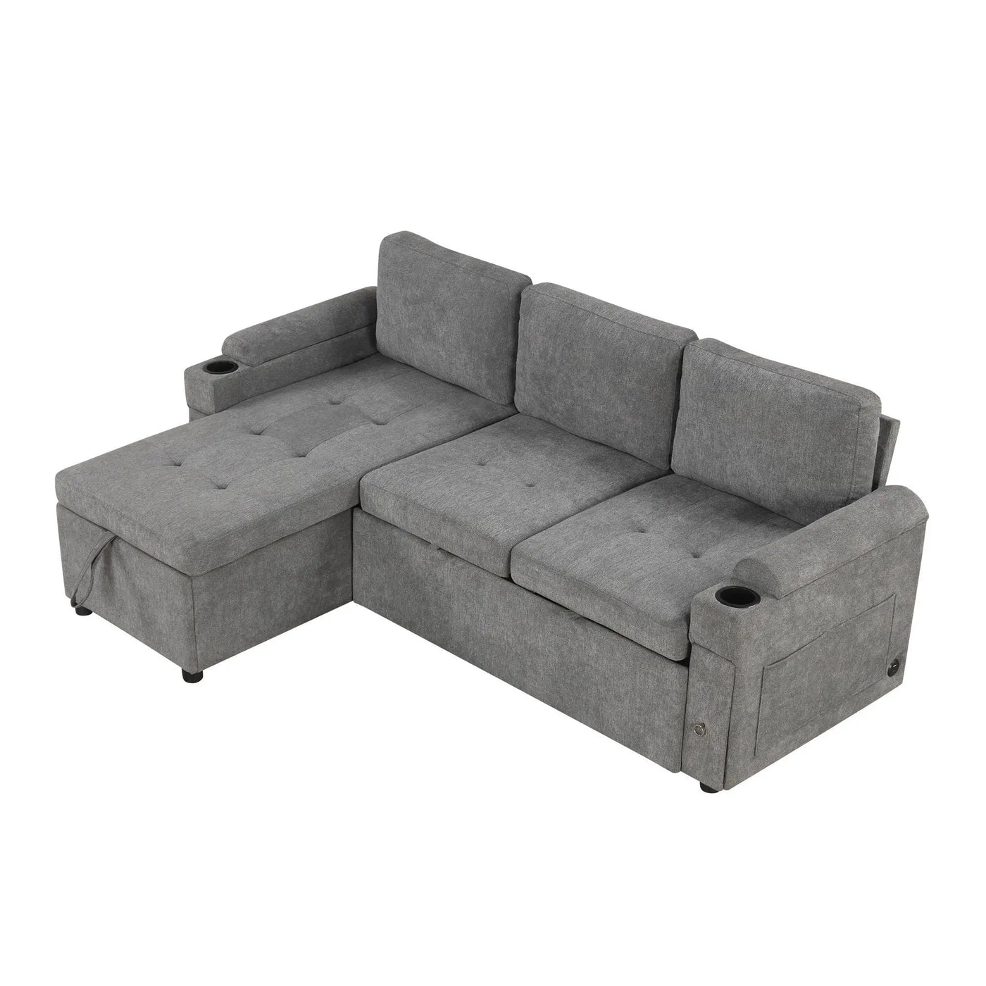 Convertible L Shaped Sofa Couch With Storage, Cup Holders, USB Ports by HouseOfZazla