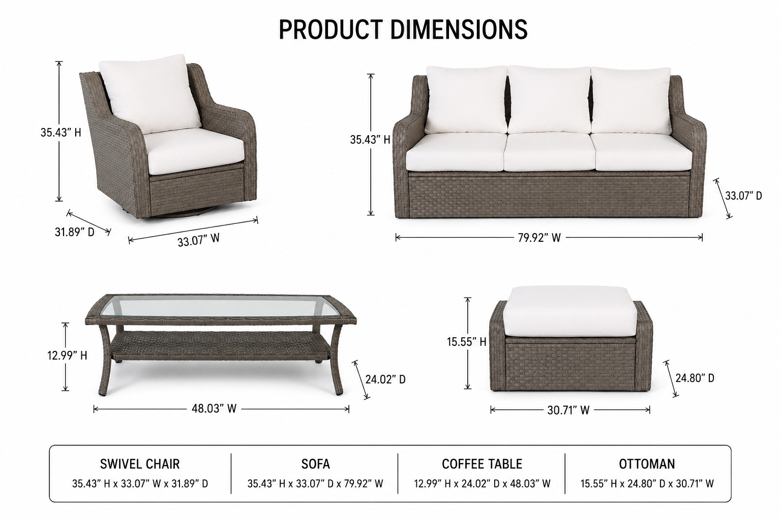 Luxury Rattan Patio Conversation Set – Includes 2 Swivel Chairs, Sofa, Coffee Table, And 2 Ottomans With Premium by HouseOfZazla