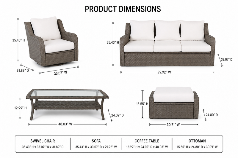 Luxury Rattan Patio Conversation Set – Includes 2 Swivel Chairs, Sofa, Coffee Table, And 2 Ottomans With Premium by HouseOfZazla
