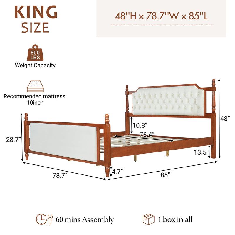 King Size Upholstered Platform Bed with Button Tufted Headboard by HouseOfZazla