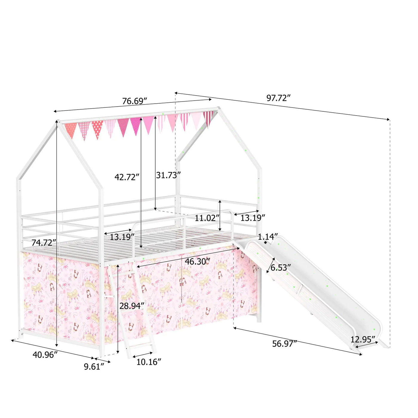 Jack - House Loft Bed With Slide And Curtain Set by Unique Piece Furniture